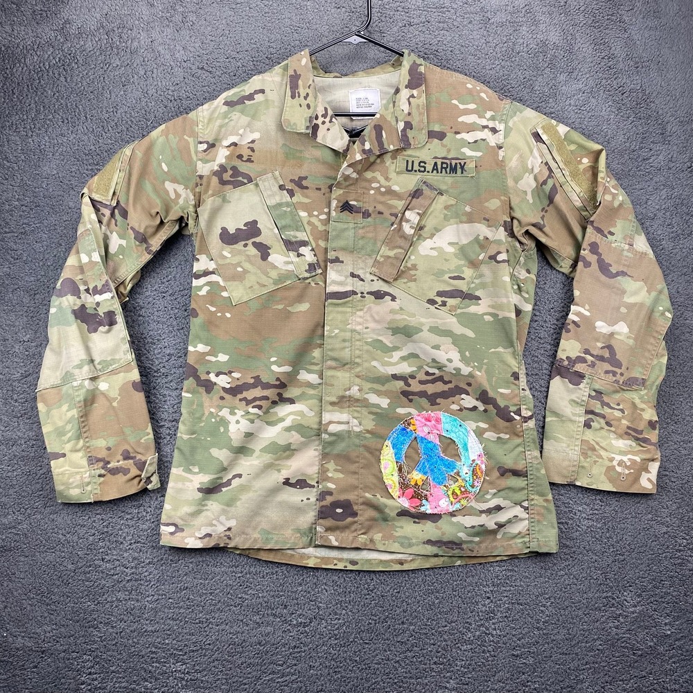 US Army Camo Military Field Jacket Peace Patch Utility Top Medium X-Long